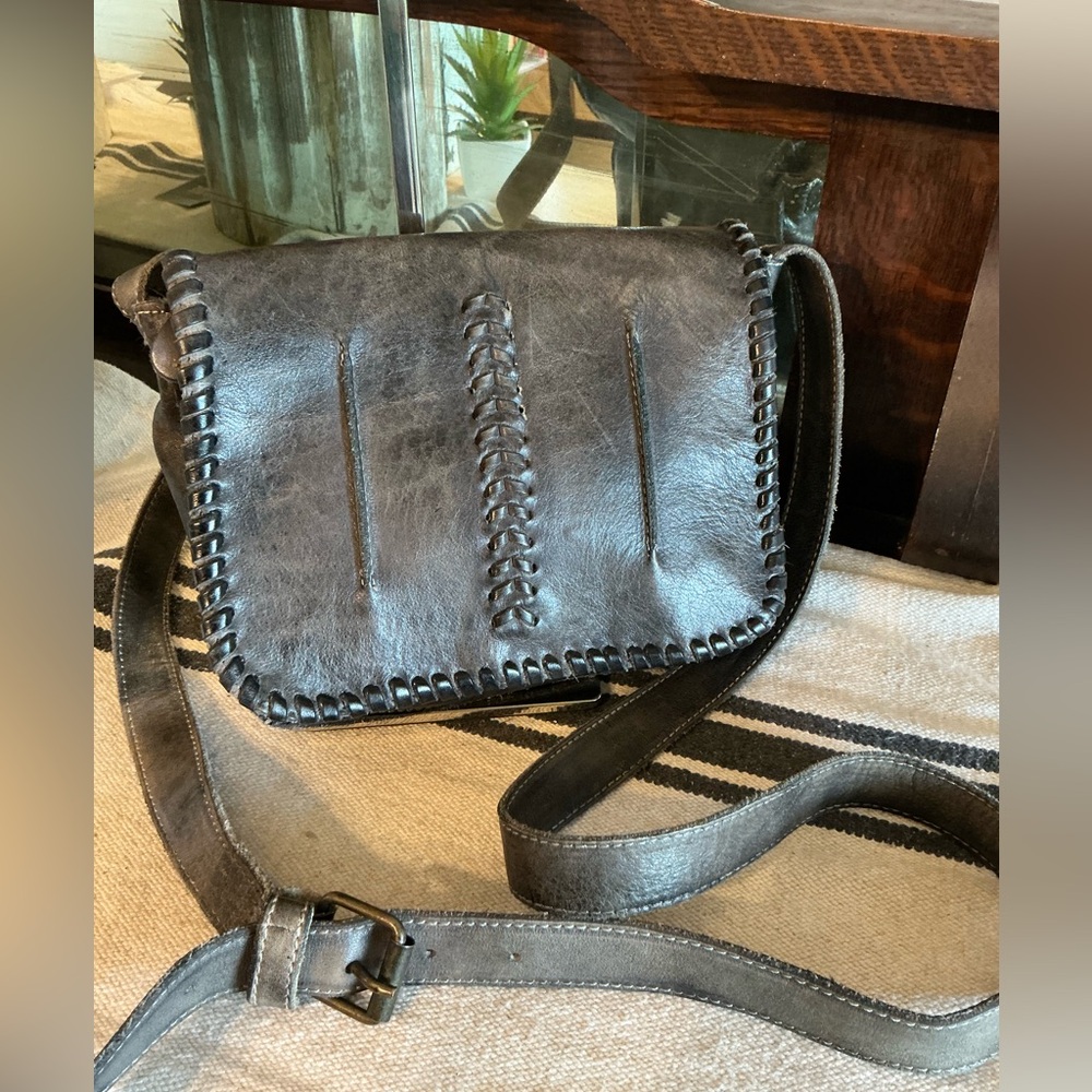 Bed Stu Leather Frankie Crossbody Bag Black Rustic Brown Retail $175 - Picture 14 of 15